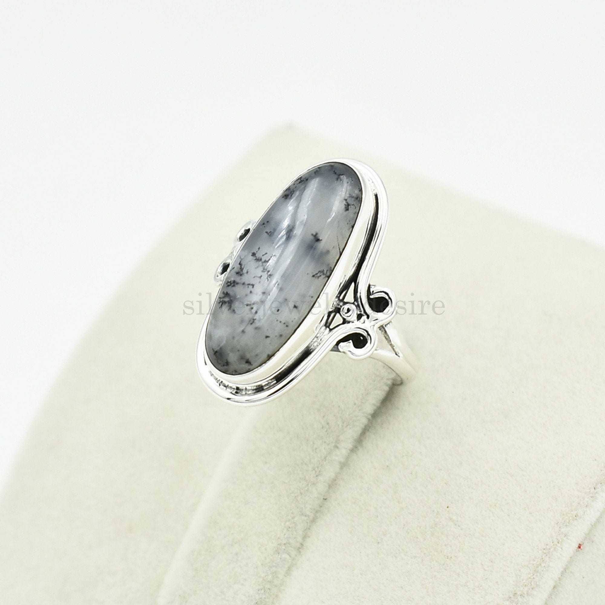 DENDRITE OPALFASHION JEWELRY .925 SILVER PLATED RING S12696