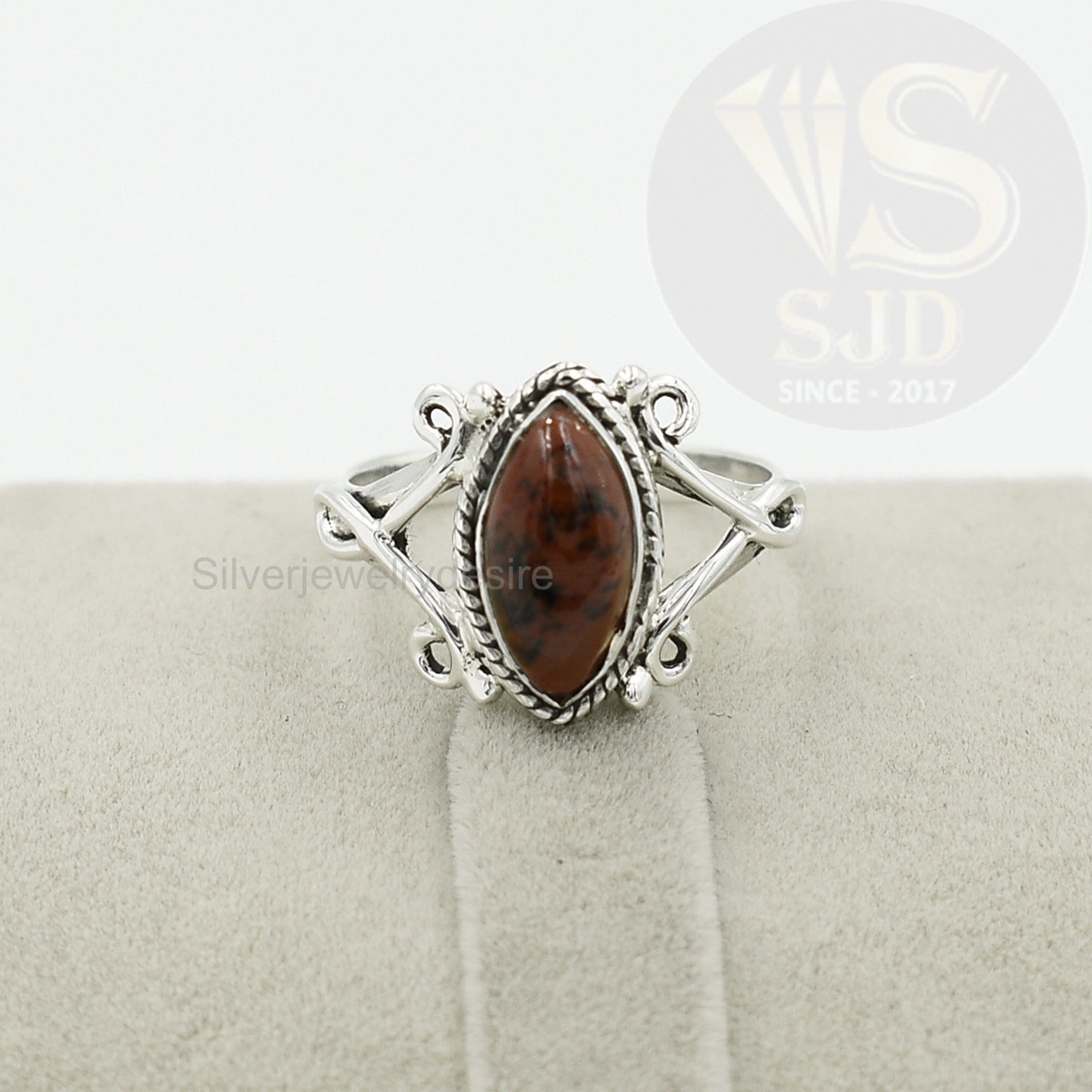 Mahogany Obsidian Ring: 925 Sterling Silver Marquise Boho Ring 