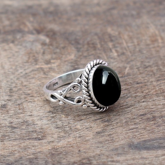 Black Onyx Ring, 925 Sterling Silver, Black Onyx 10x12mm Oval