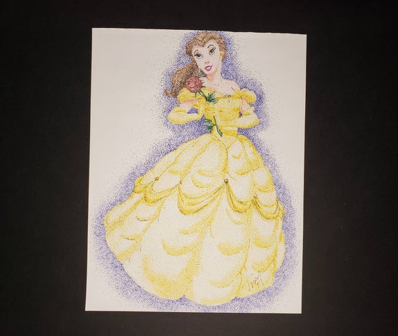 Princess Belle From Beauty And The Beast Stipple Drawing Etsy