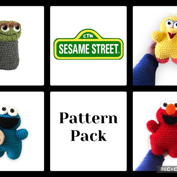 PACK DE MOTIFS : 4 motifs au crochet - Elmo, Cookie, BB, Oscar