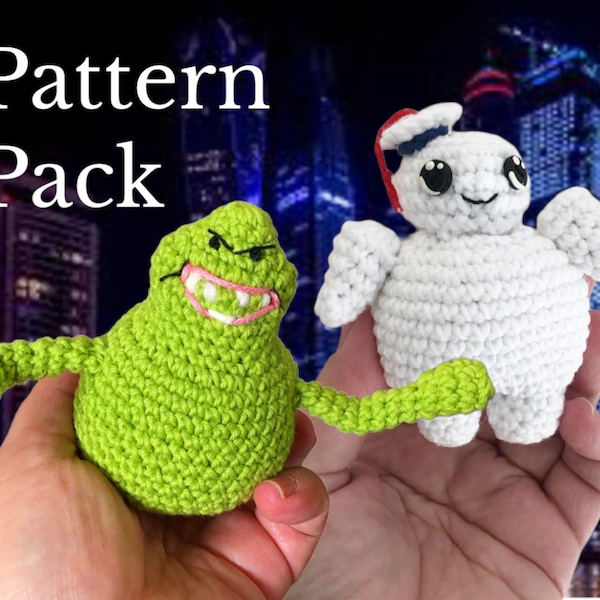 Ghostbusters Pattern Pack (2 patterns): crochet Ghostbusters Stay Puft Marshmallow Man and Slimer PDFs