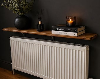 No Drill Radiator Shelf 15cm wide | Solid Wood Radiator Shelf | Easy Install Radiator Cover Shelf | Rustic Wooden Floating Shelf UK