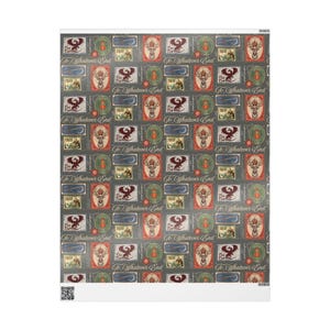 May include: A patterned fabric featuring repeating designs of stamps and crests in shades of gray, red, and green. The text "To Whatever End" is visible on the stamps. The overall theme is fantasy or historical.