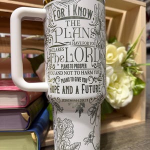 Jeremiah 29:11 40oz Tumbler with Handle | Christian Floral Stanley Style Cup | Faith Scripture Travel Mug | Bible Verse Gift for Women image 2