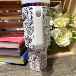 Jeremiah 29:11 40oz Tumbler with Handle | Christian Floral Stanley Style Cup | Faith Scripture Travel Mug | Bible Verse Gift for Women image 5