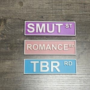Book Genre Street Signs for Book Lovers | Smut St, Romance Rd, TBR Rd | 3D Printed Bookshelf Decor