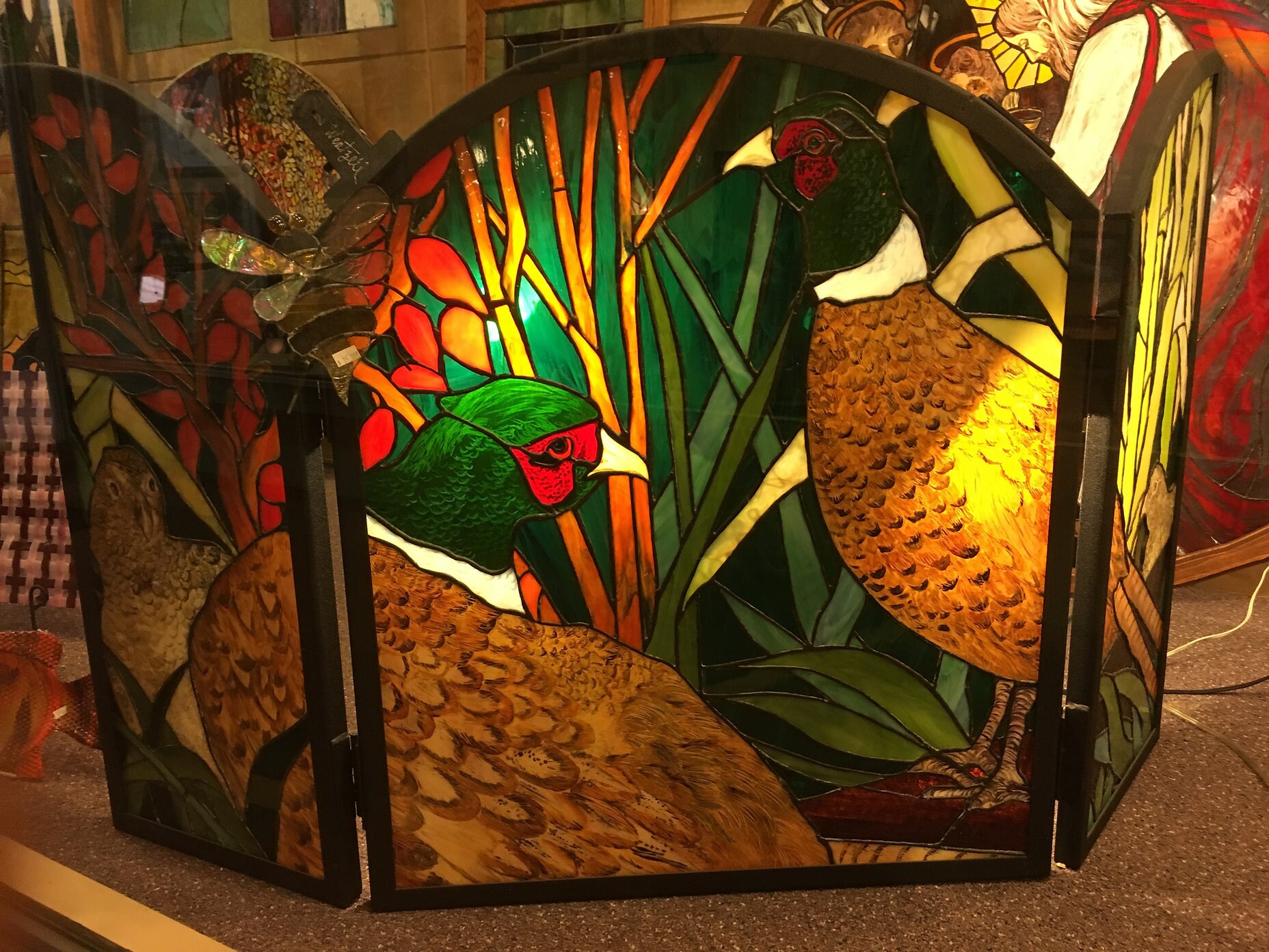 Pheasant Stained Glass Panel Fireplace Screen - Etsy
