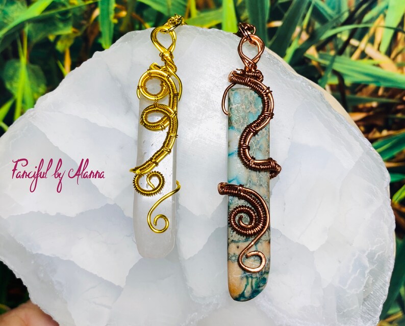 white quartz necklace Wire wrapped Stone Quartz or Stone Necklace one of a kind Blue Jasper stone necklace Wire wrapped Quartz