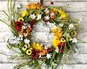 XL Red Sunflower Fall Wreath, Red and Yellow Sunflower Wreath, Fall Sunflower Wreath, Fall Sunflower Decor