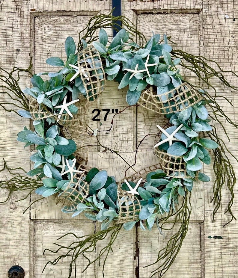 Coastal wreath for front door, sea shells, starfish , Everyday Natural beach wreath, front porch, Nautical home decor, bestselling image 7