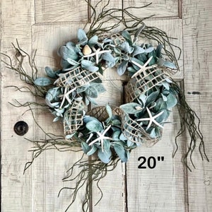 Coastal wreath for front door, sea shells, starfish , Everyday Natural beach wreath, front porch, Nautical home decor, bestselling image 4