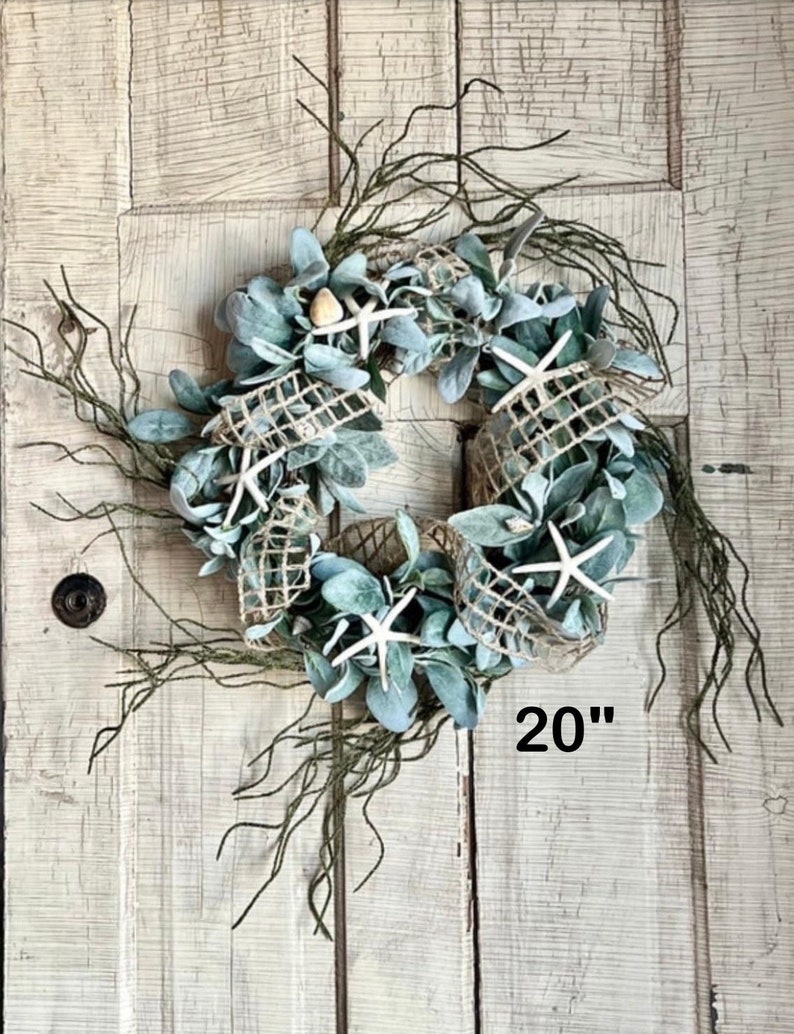 Coastal wreath for front door, sea shells, starfish , Everyday Natural beach wreath, front porch, Nautical home decor, bestselling image 4