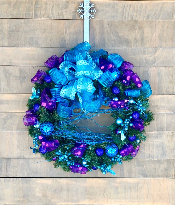 Large Purple Christmas Wreath Holiday Wreath Purple And Etsy