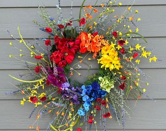 LBGTQ Rainbow Pride Statement wreath for front door, Colorful Spring Summer wreath, PRIDE front porch decor