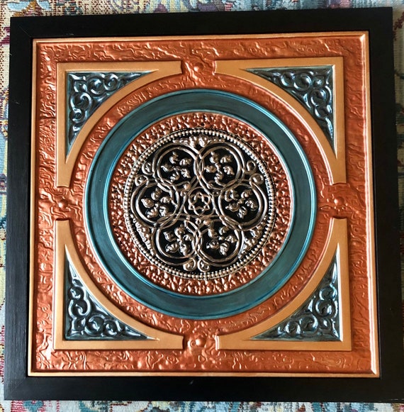 Burnt Orange Copper And Turquoise Ceiling Tile Burnt Orange Etsy