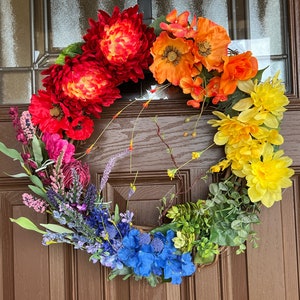 LGBTQ Rainbow PRIDE Wreath for front door decor, front porch decor, Colorful spring summer, rainbow decor, gift, bestseller 19 - 21 inch