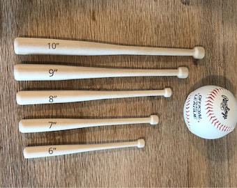 Mini Baseball Bats hand crafted USA, Smart Doll accessory, solid wood, American made and sourced, Waldorf Doll, wreath attachments 4"-18"