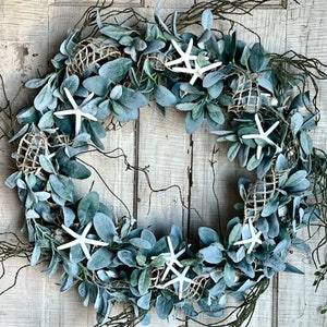 Coastal wreath for front door, sea shells, starfish , Everyday Natural beach wreath, front porch, Nautical home decor, bestselling