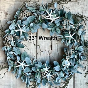 Coastal wreath for front door, sea shells, starfish , Everyday Natural beach wreath, front porch, Nautical home decor, bestselling image 3