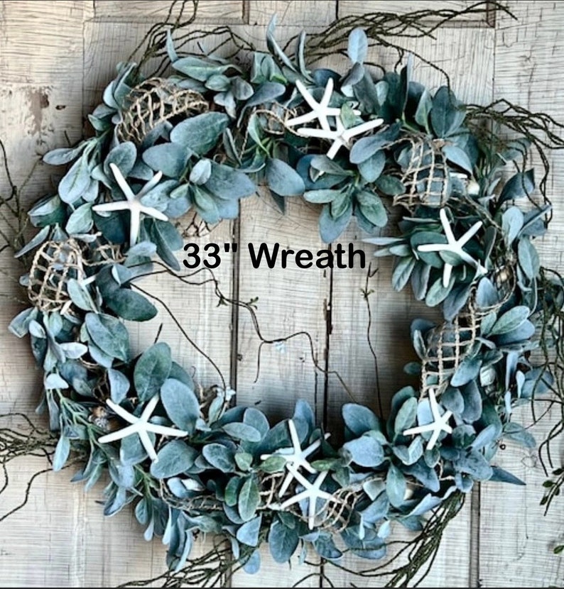 Coastal wreath for front door, sea shells, starfish , Everyday Natural beach wreath, front porch, Nautical home decor, bestselling image 3