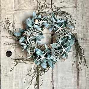 Coastal wreath for front door, sea shells, starfish , Everyday Natural beach wreath, front porch, Nautical home decor, bestselling image 6