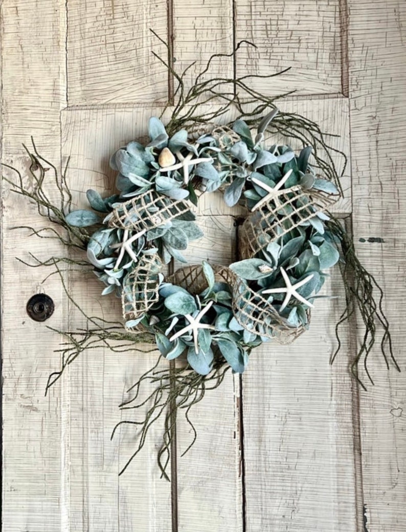 Coastal wreath for front door, sea shells, starfish , Everyday Natural beach wreath, front porch, Nautical home decor, bestselling image 6