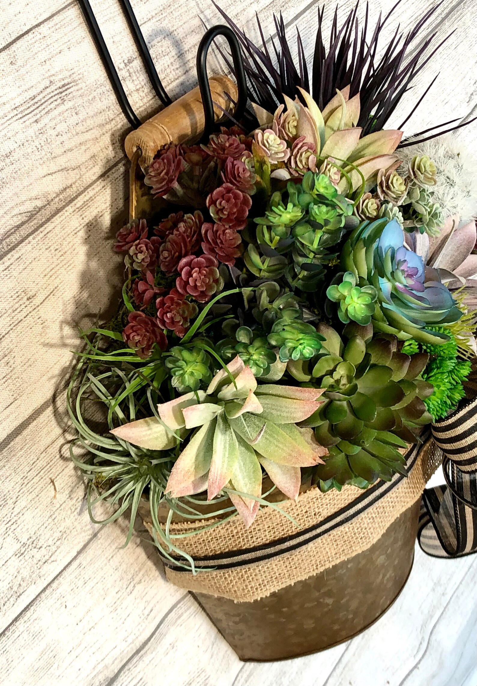 Succulent Basket Wreath for front door Bucket Wreath with Etsy