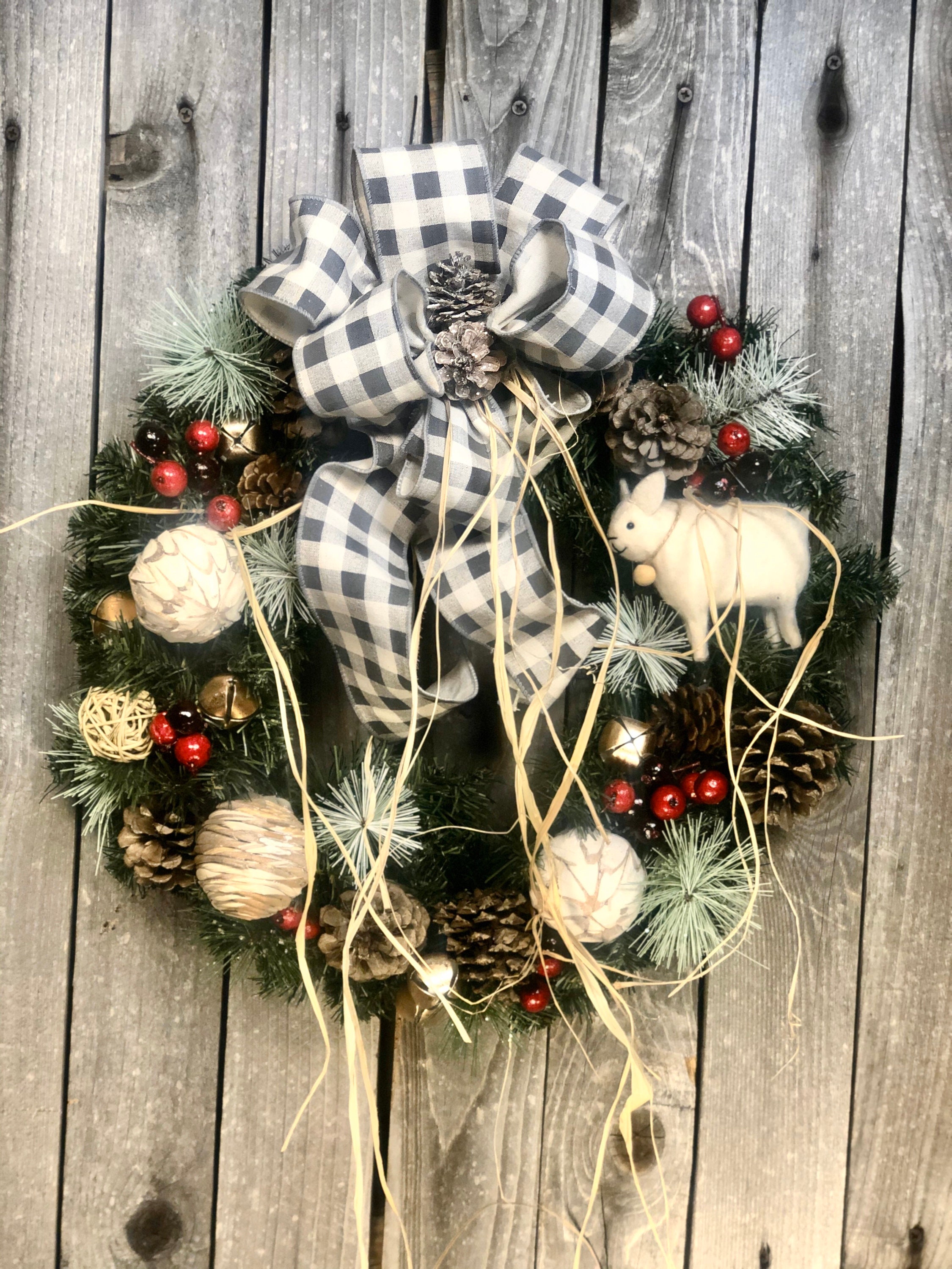 Front door wreath Black /& White Farmhouse Flower with Rustic Star Modern Farmhouse Wreath Buffalo Plaid Country Wreath