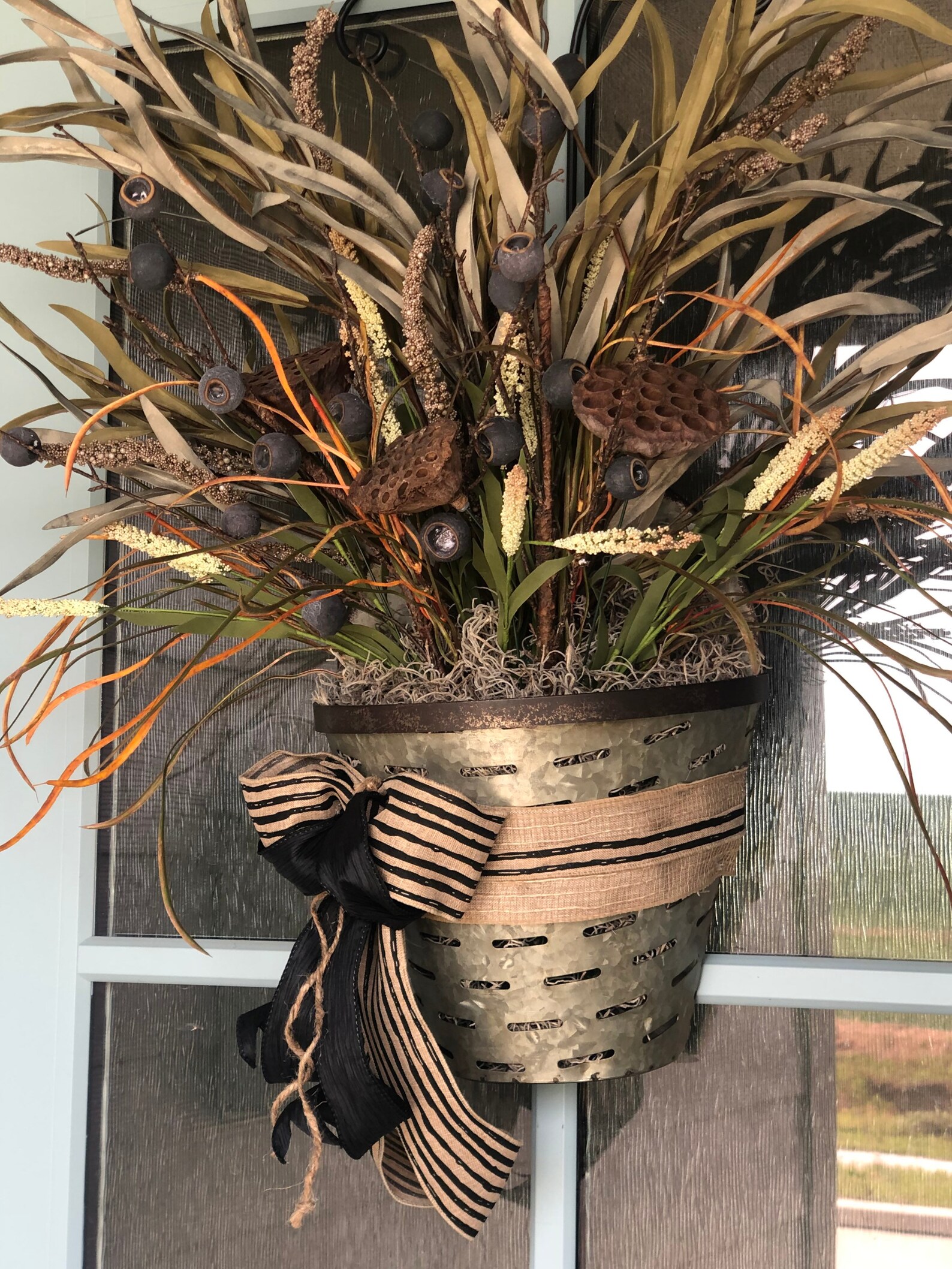 Fall Harvest Basket Wreath for front door Fall basket wreath Etsy