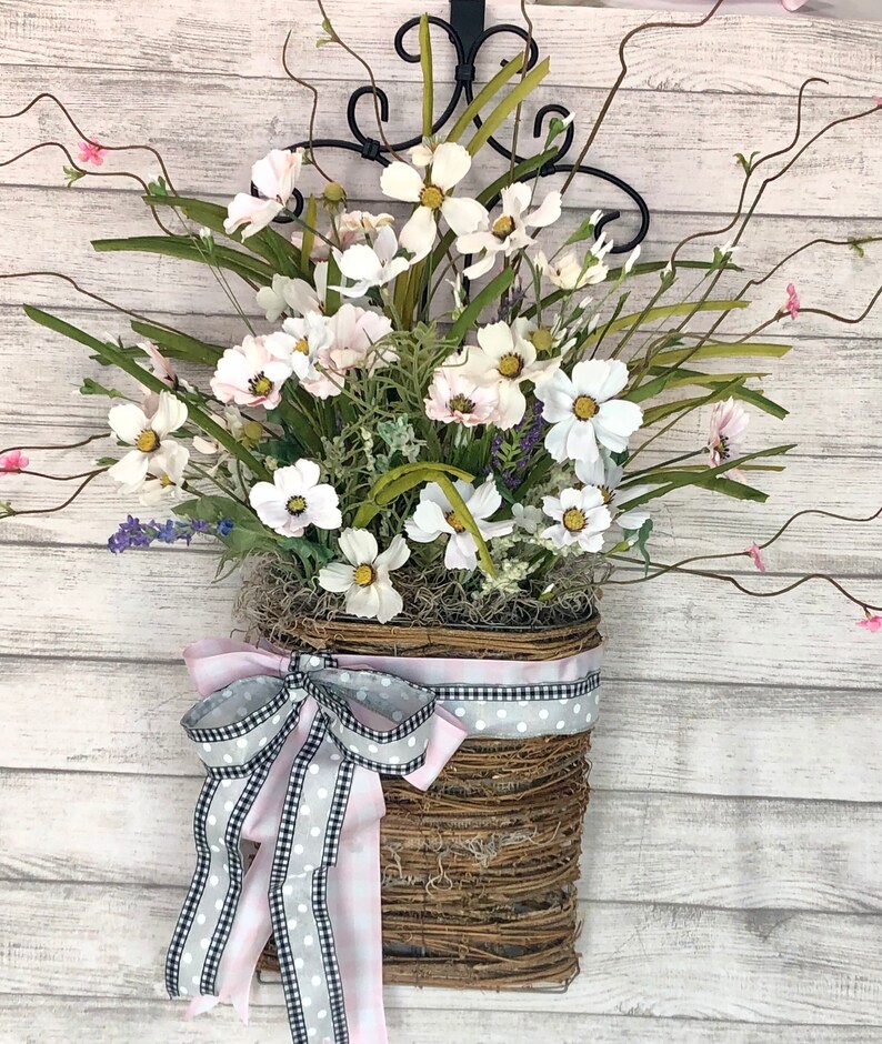 Spring Basket for Front Door Pink Door Hanger Summer Neutral Etsy