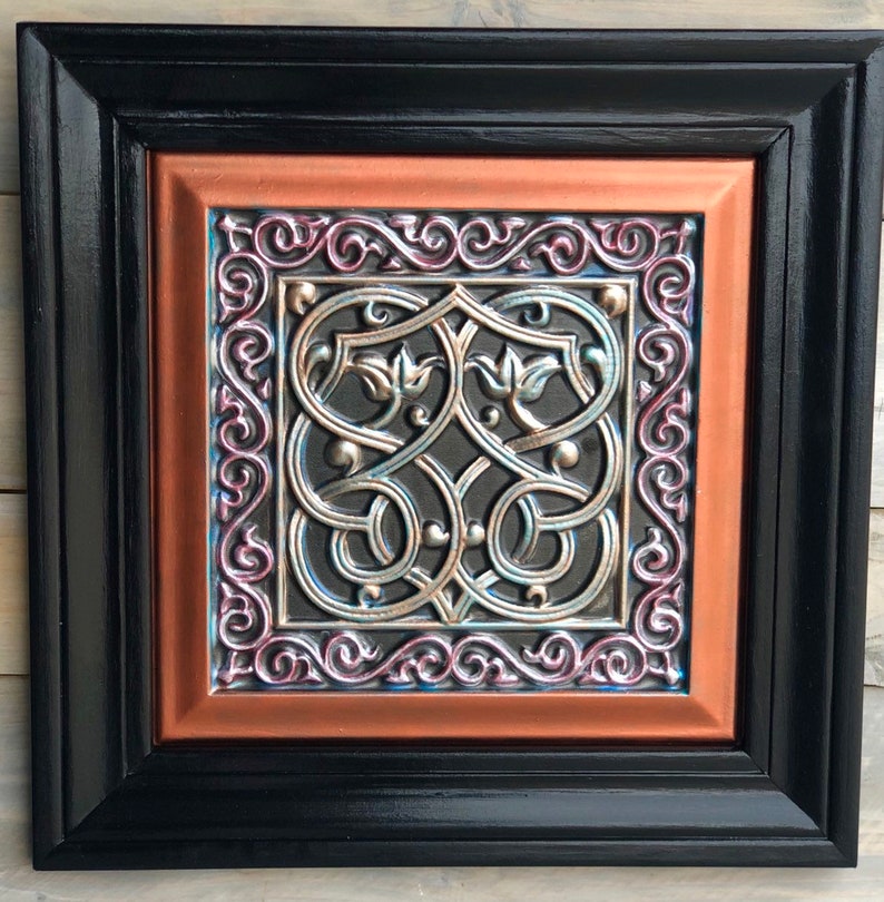 Copper Rose Gold With Turquoise Red Undertones Ceiling Tile 14 X 14 Irish Celtic Lovers Knot Framed Custom Colors On Frame Or Tile