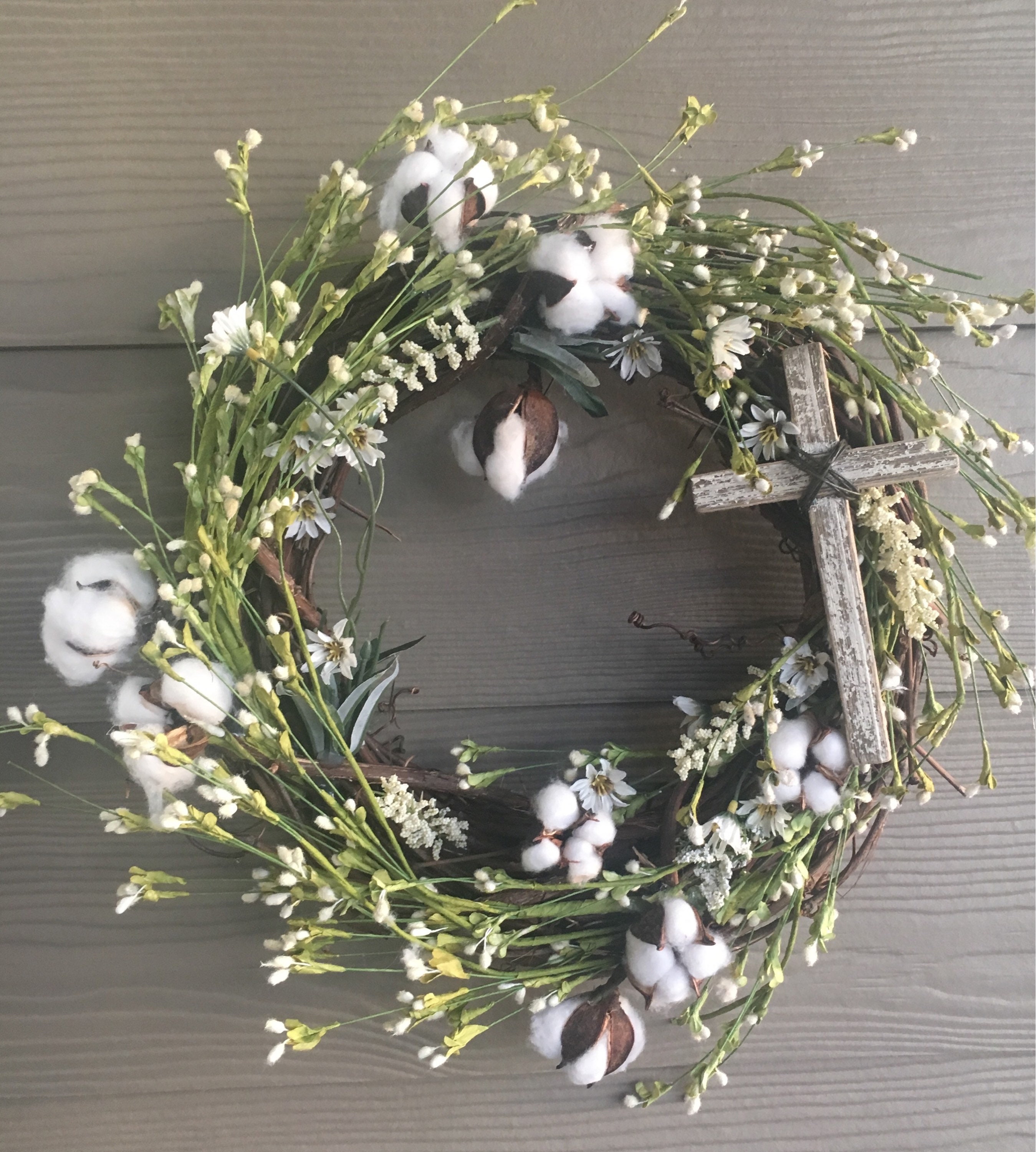 Religious Cotton wreath Easter wreath with cross Christian Etsy