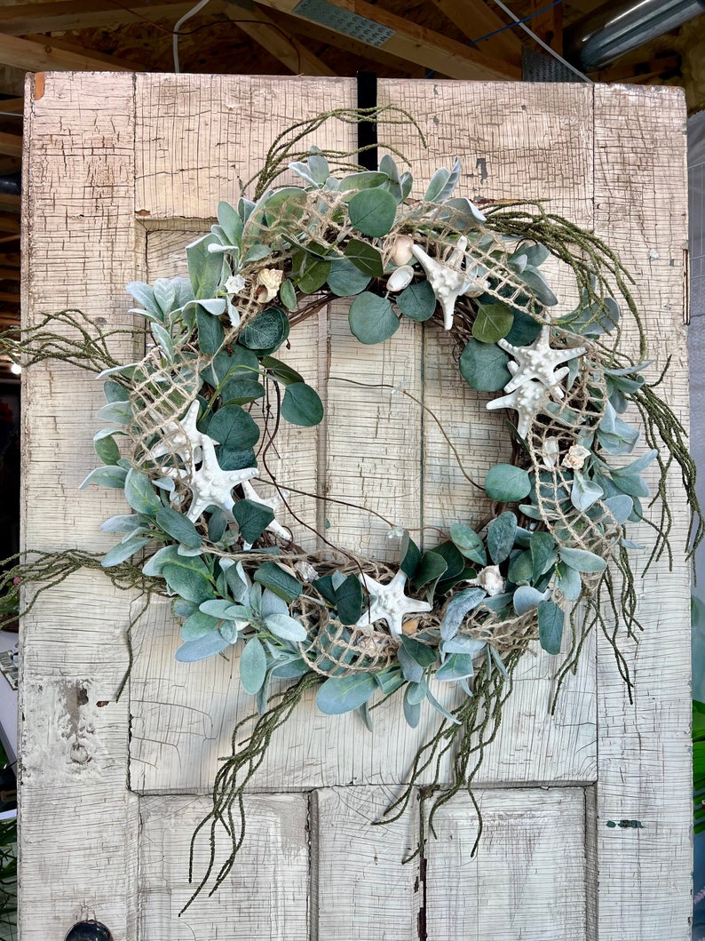 Coastal Wreath for front door, Sea Shell, starfish, Bestselling everyday beach Wreath, front porch, Knobby Starfish, natural Beach decor image 6