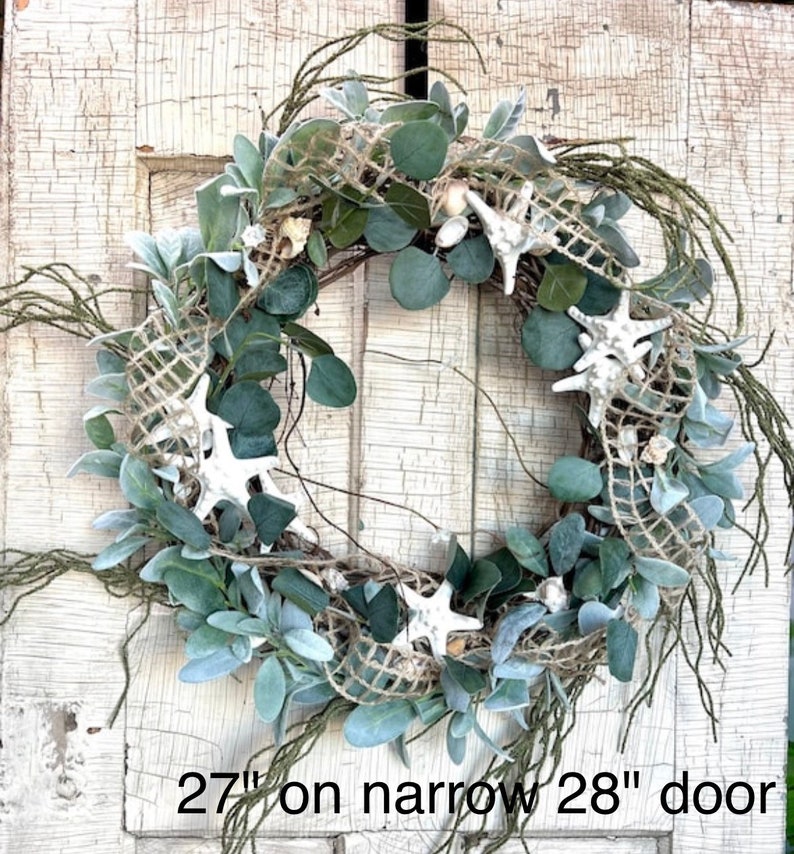 Coastal Wreath for front door, Sea Shell, starfish, Bestselling everyday beach Wreath, front porch, Knobby Starfish, natural Beach decor 28 Inches