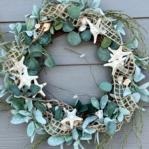 Coastal Wreath for front door, Sea Shell, starfish, Bestselling everyday beach Wreath, front porch, Knobby Starfish, natural Beach decor image 10