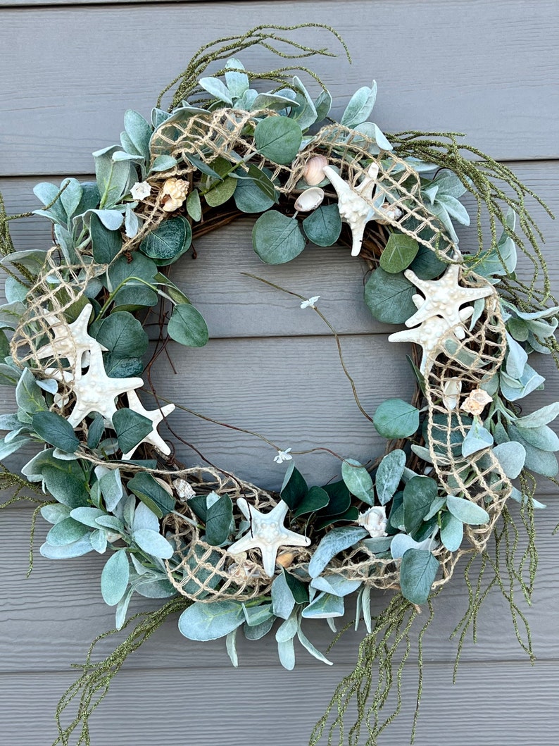 Coastal Wreath for front door, Sea Shell, starfish, Bestselling everyday beach Wreath, front porch, Knobby Starfish, natural Beach decor image 10