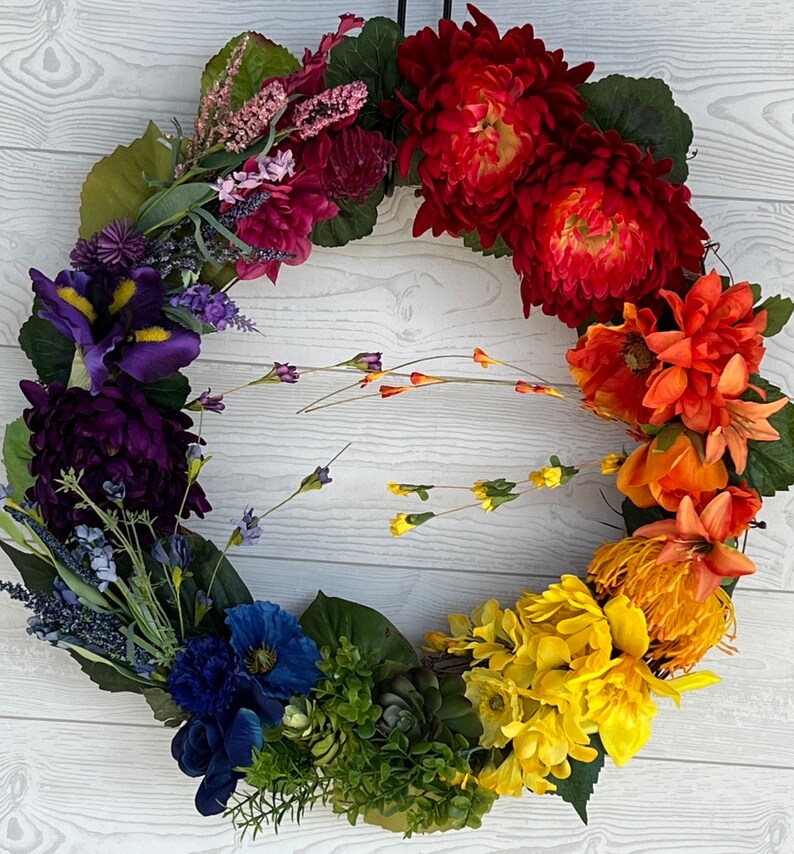LGBTQ Rainbow PRIDE Wreath for front door decor, front porch decor, Colorful spring summer, rainbow decor, gift, bestseller image 2