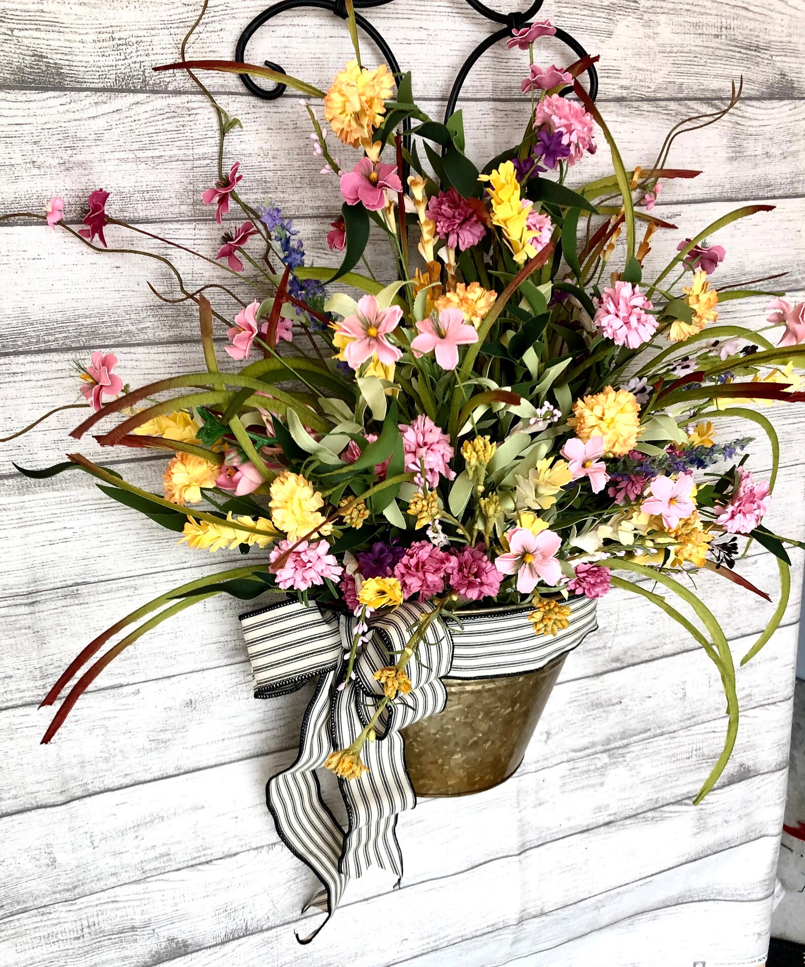 Bouquet of Summer flowers Basket Wreath Wildflower Bucket Etsy