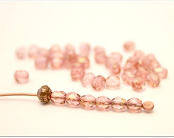 40 Faceted Pearls Rose Pearl Pearl Boho Czech Glass Pearl Pearl DIY Jewelry Old Effect Pearl Little Pearl 4mm Pearl
