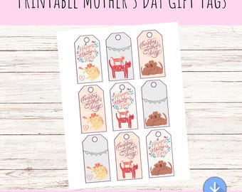 Cat and Dog Mother&#39;s Day Gift Tags, Print at home, digital, Letter Size, 8.5 x 11