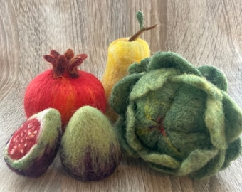 Artichokes, figs, pomegranates for decoration, felted fruits for decoration, Fruits for table decoration