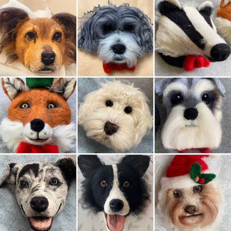 Puede incluir: Nueve cabezas de animales de fieltro diferentes, cada una con una expresi&oacute;n y personalidad &uacute;nicas. Los animales incluyen un zorro, un tej&oacute;n, un perro, un caniche, un schnauzer, un border collie y un Yorkshire terrier.