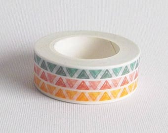 Triángulos de patrón de cinta Washi naranja rosa y verde, Cinta adhesiva tricolor, Adhesivo decorativo