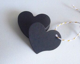 20 black heart tags, Heart shaped tags, Wedding favor tags, Gift tags, Wedding tags, Favor tags