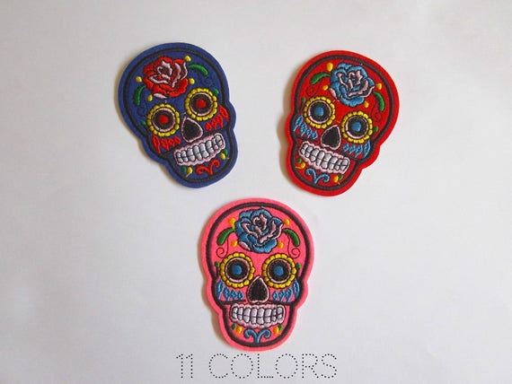 Purple Mexican Sugar Skull Embroidered Patch Iron-on Good Luck Charm Calavera