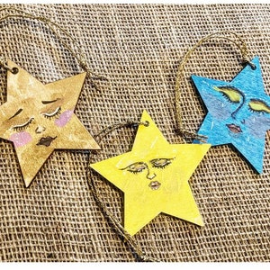 Hand painted- wooden star- decoration- ornament