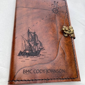 Pirate Map, Leather Military Book Cover, leather journal cover, treasure map, refillable journal, Coast Guard, Navy, Chief Charge Book, Mess