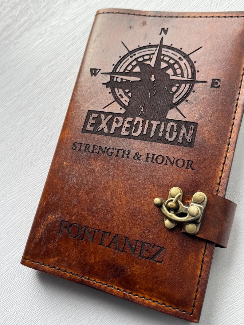 Custom Hand-Carved Leather Military Book Cover, Personalized Journal, Officer Gift Bild 16