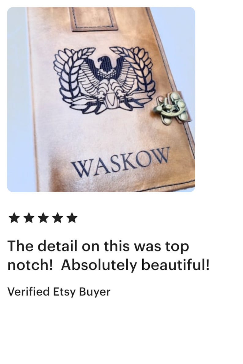Personalized Rising Eagle Leather Book Cover, Military Journal Gift Warrant Officer image 3